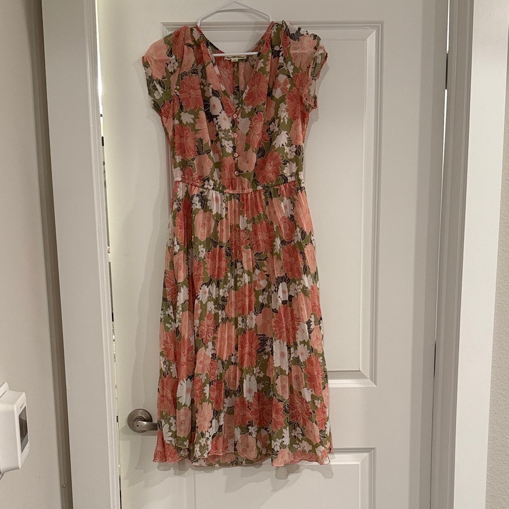 Floral Midi Dress in Pink and Green